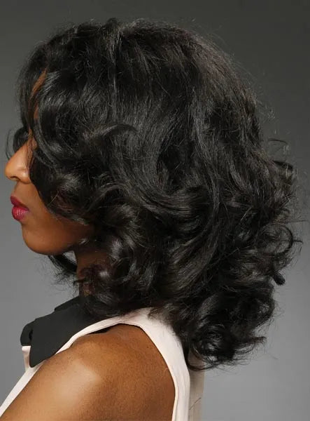 Afro Medium Wave Black Women Hairstyle Body Wavy Lace Front Synthetic Wigs 12 Inches