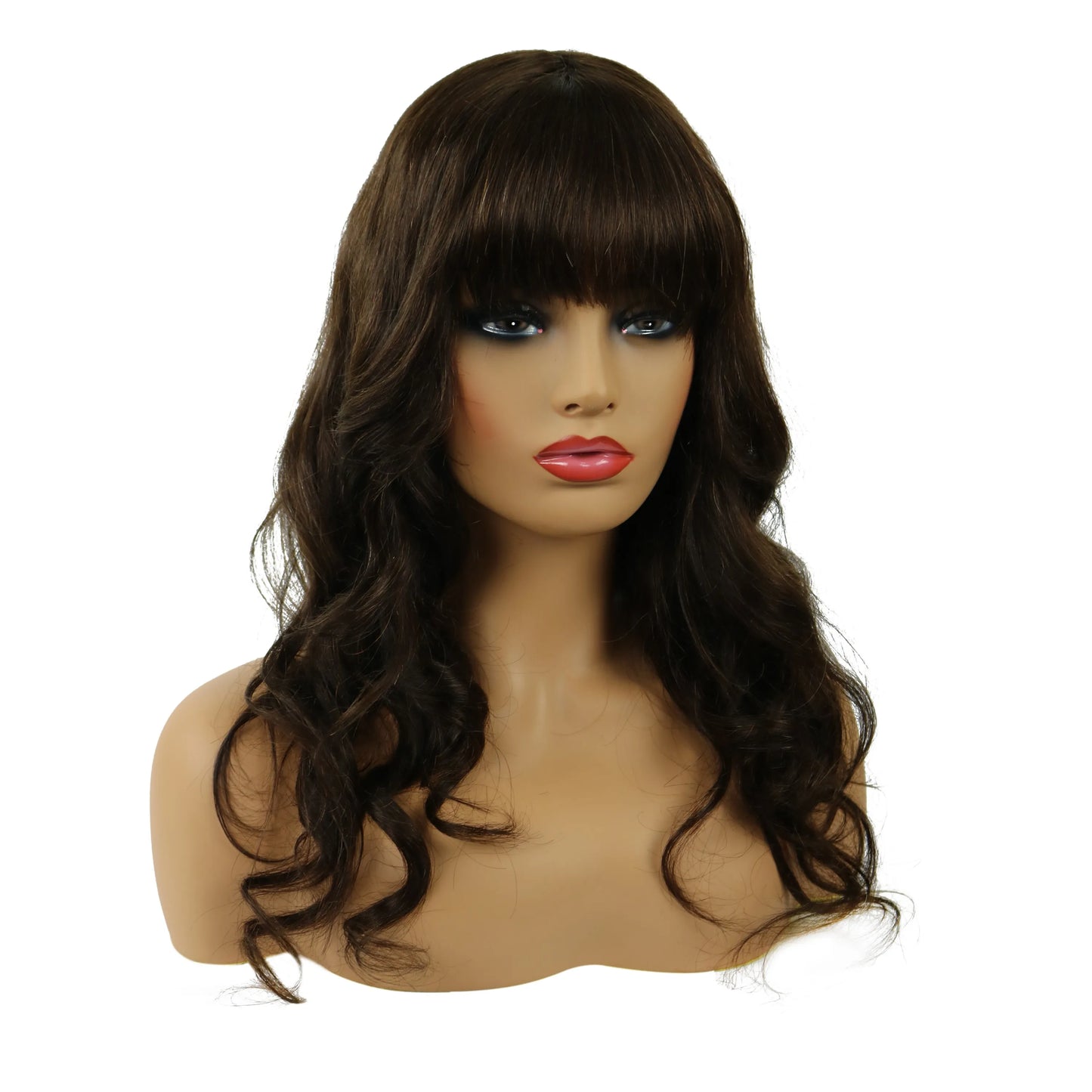 Natural Wave Capless Wig With Full Bangs 18 Inches 100% Human Hair Wig