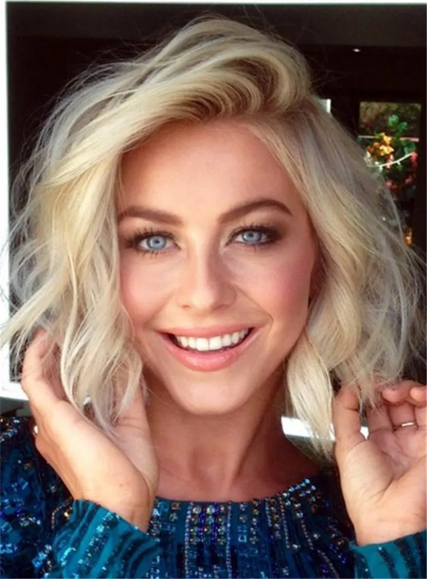 Bleach Feathered Loose Golden Natural Lovely Chic Mid-length Wavy Lace Front Synthetic Hair Women Wigs 10 Inches