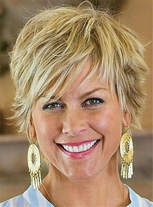Short Straight Pixie Hairstyle Human Hair Capless Women Wigs for Older Women