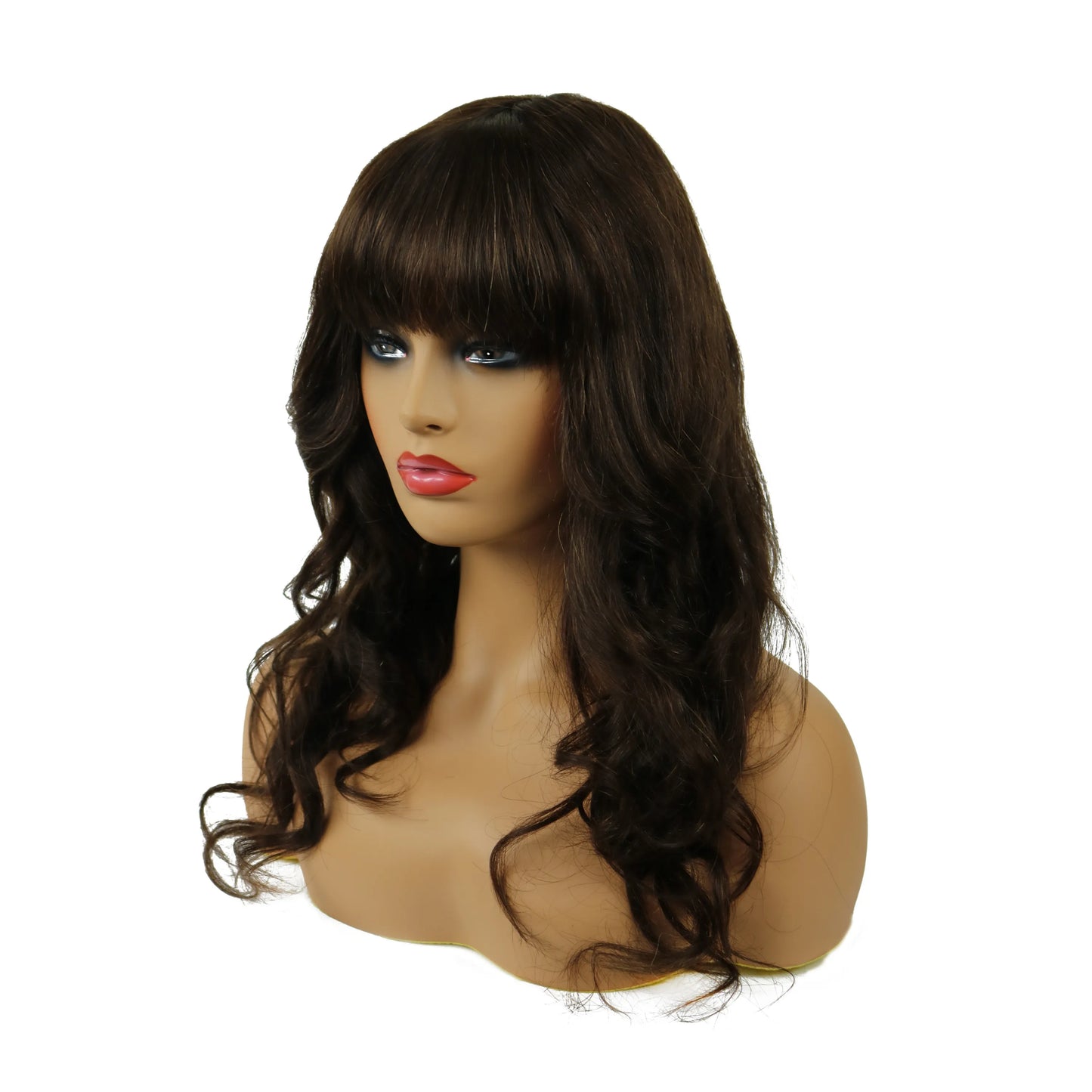 Natural Wave Capless Wig With Full Bangs 18 Inches 100% Human Hair Wig