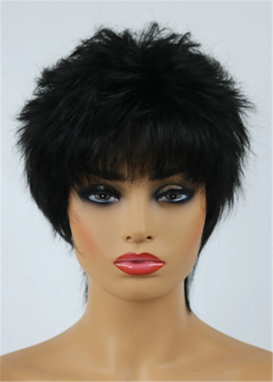 Pixie Choppy Cut Human Hair Short Straight Capless Wigs