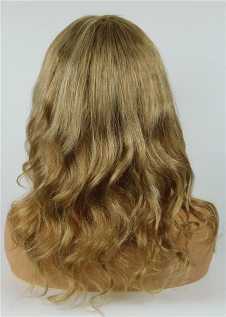 Medium Wavy Cut With Bangs Human Hair Capless Wig 16 Inches