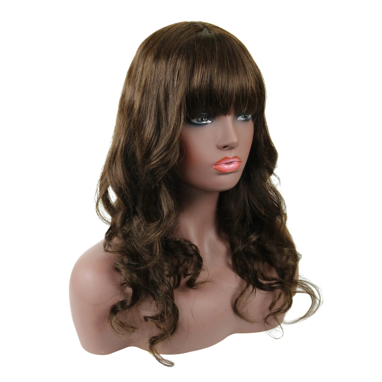 Natural Wave Capless Wig With Full Bangs 18 Inches 100% Human Hair Wig