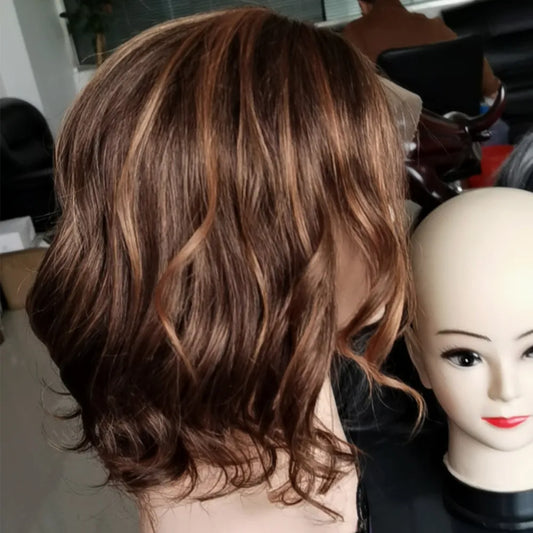 Mixed Color Bob Wavy Human Hair Lace Front Wigs 12 Inches