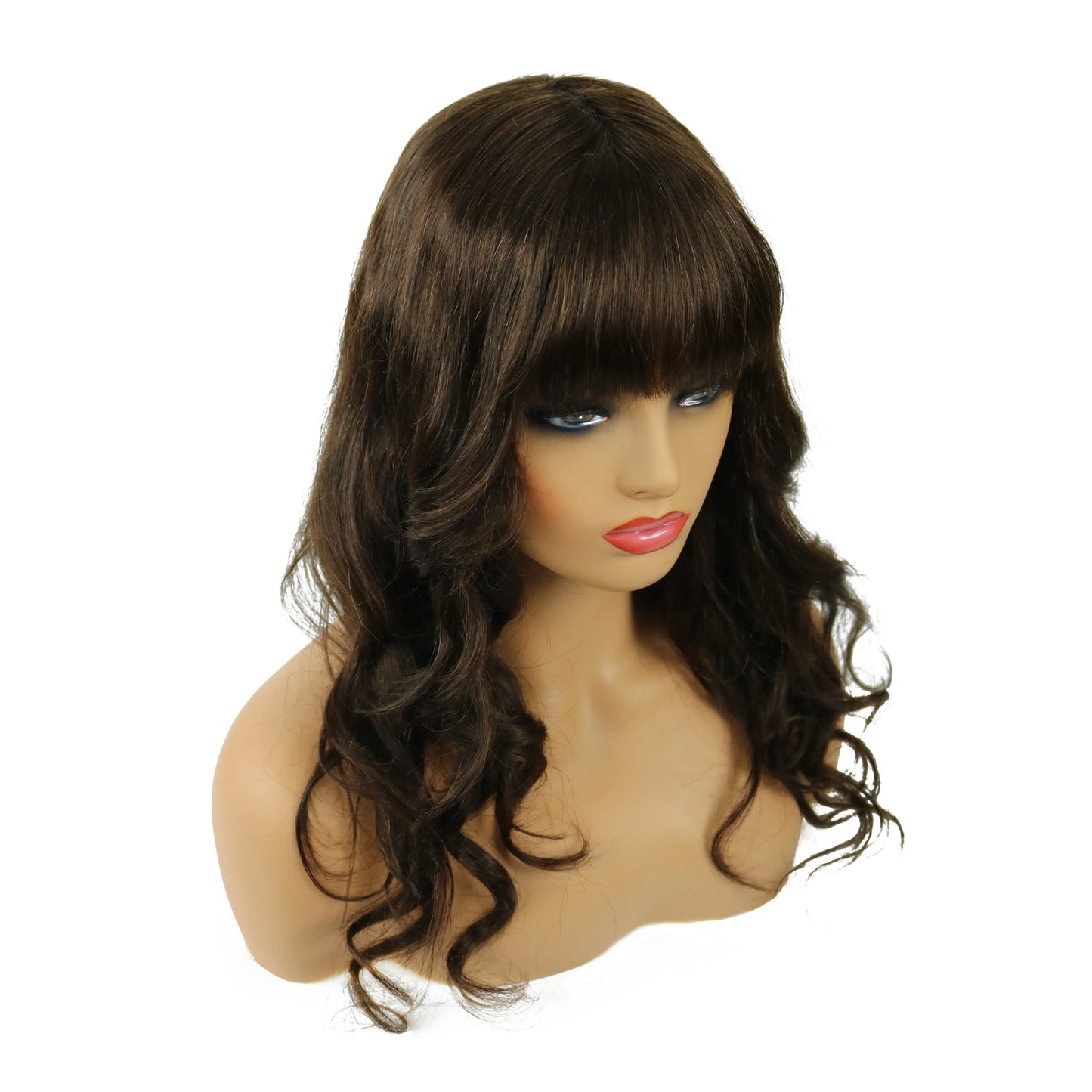 Natural Wave Capless Wig With Full Bangs 18 Inches 100% Human Hair Wig