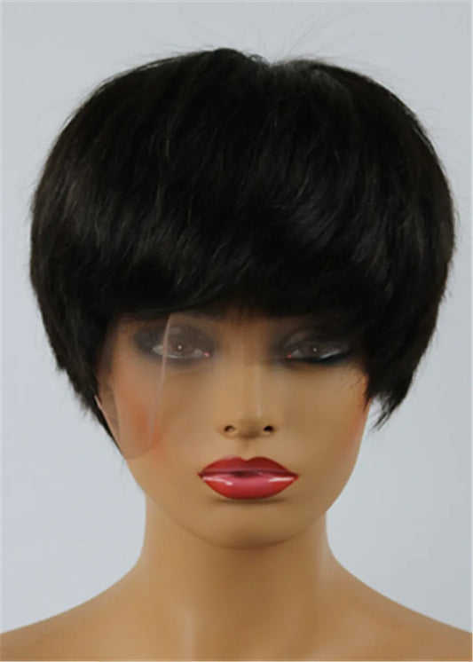 Jennifer Hudson Pixie Dark Brown Layered Celebrity  Short Natural African American Wigs Human Hair Full Lace 6 Inches