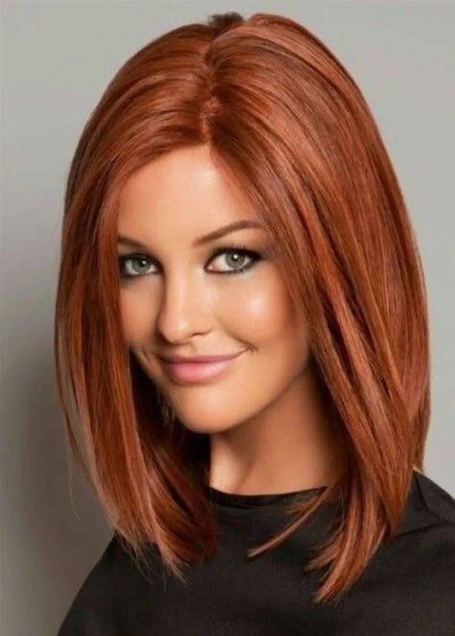 Classical LOB Haircut Natural Straight Medium Synthetic Hair Capless Wigs 18 Inches