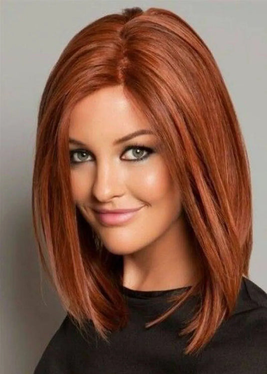 Classical LOB Haircut Natural Straight Medium Synthetic Hair Capless Wigs 18 Inches