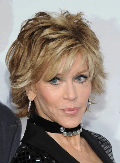 Hot Jane Fonda Short Straight Layered Synthetic Hair Capless Wig 8 Inches