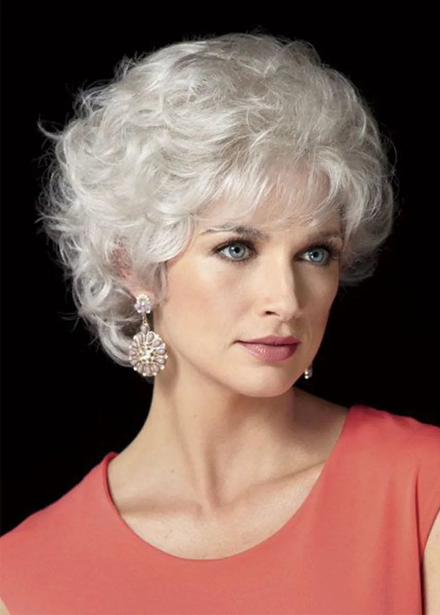 Women's Classic Short Cut Natural Looking Curly Human Hair Lace Front Wigs 8Inch