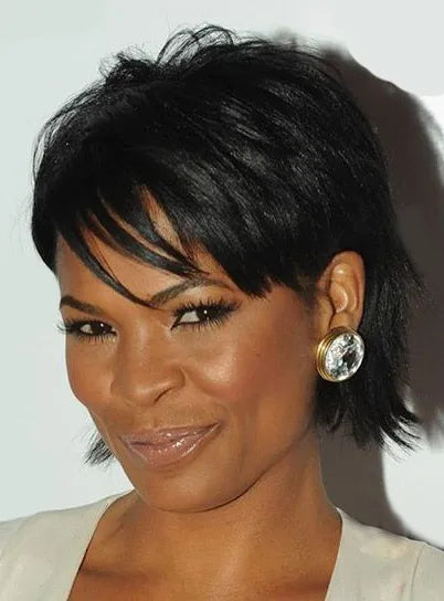 Nia Long Layered Short Straight Capless Human Hair Wigs 10 Inches