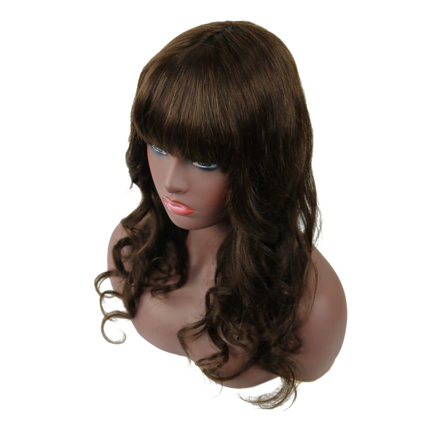 Natural Wave Capless Wig With Full Bangs 18 Inches 100% Human Hair Wig
