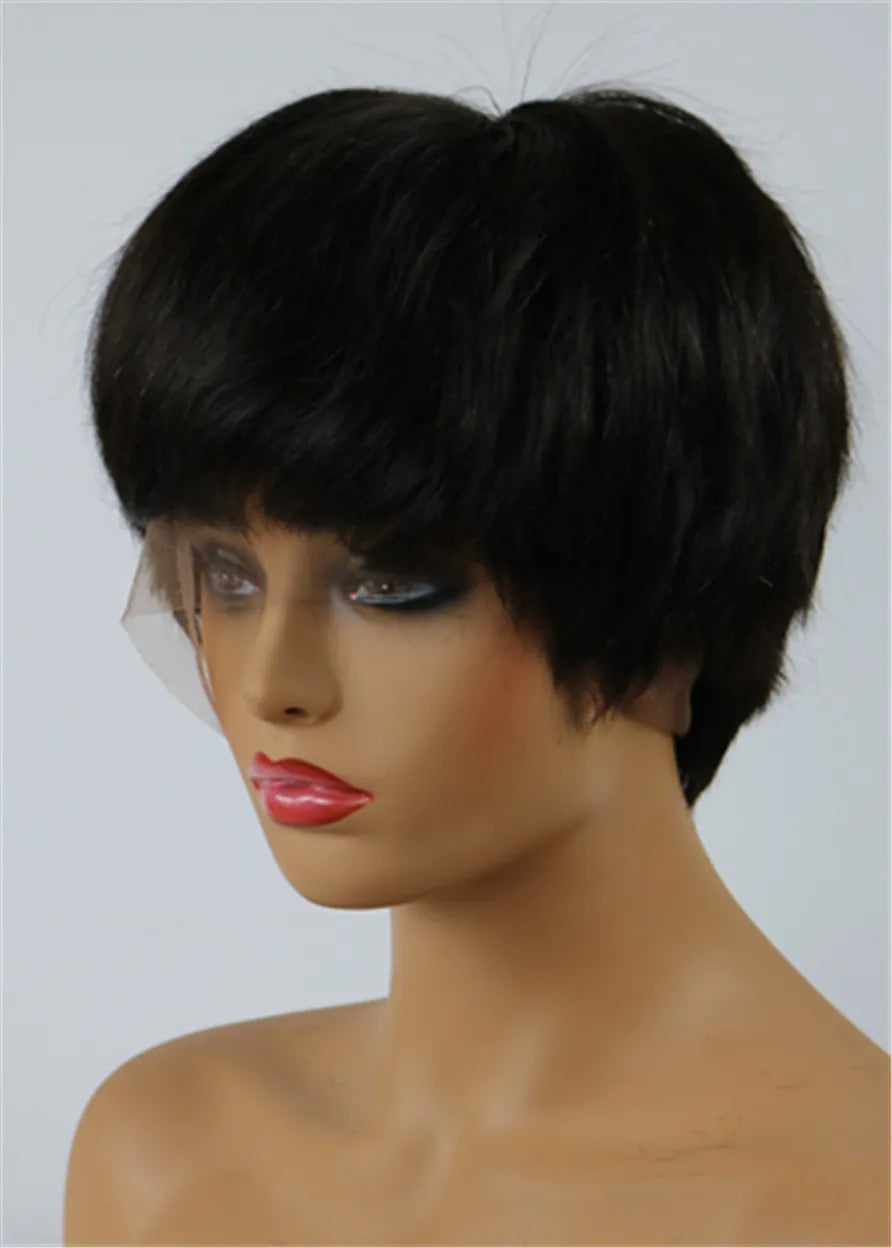 Jennifer Hudson Pixie Dark Brown Layered Celebrity  Short Natural African American Wigs Human Hair Full Lace 6 Inches
