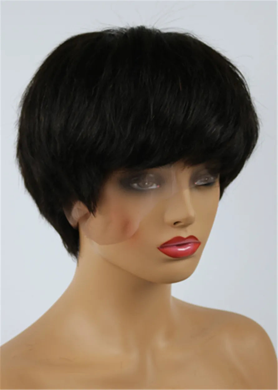 Jennifer Hudson Pixie Dark Brown Layered Celebrity  Short Natural African American Wigs Human Hair Full Lace 6 Inches