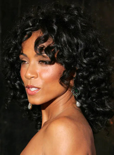Graceful Fabulous Jada Pinkett Smith Long Curly Black 100% Human Hair Full Lace Wig 16 Inches
