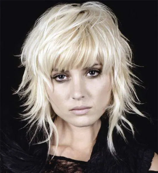 Medium Choppy Layered Cool Straight Natural Synthetic Hair Wig 12 Inches