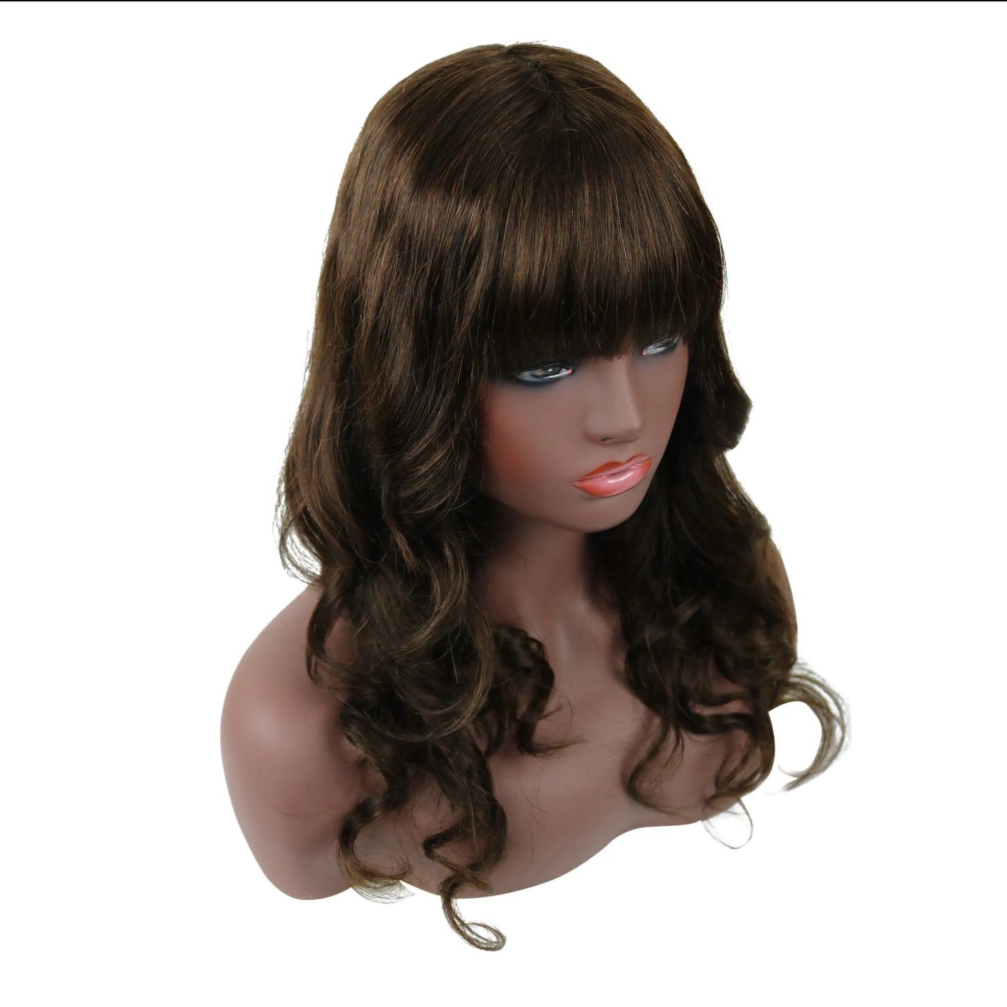 Natural Wave Capless Wig With Full Bangs 18 Inches 100% Human Hair Wig