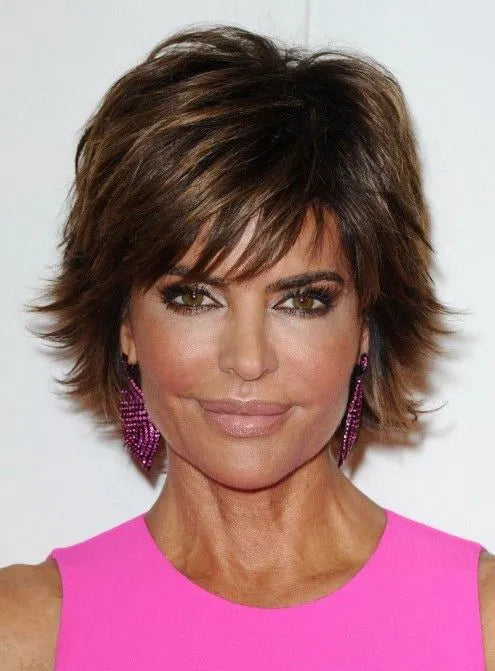 Lisa Rinna Fluffy Short Straight Mono Human Hair Wig 8 Inches