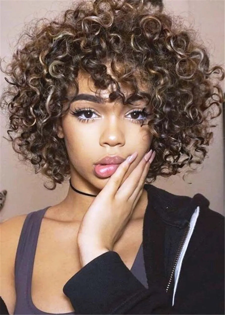 Medium Kinky Curly Synthetic Hair Women Wig