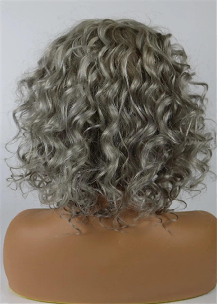 Medium Salt And Pepper Hair Curly Human Hair Lace Front Women Wigs for Older Women
