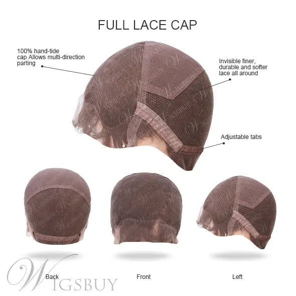 Beautiful Fashion Wavy Medium Blonde 100% Human Hair Full Lace Cap Wigs 16 Inches