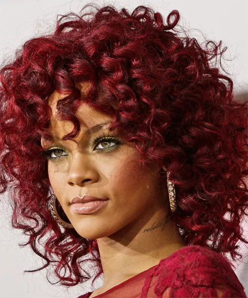 Rihanna's Hairstyle Red Medium Curly Capless Wig 150% Density 100% Human Hair 14 Inches
